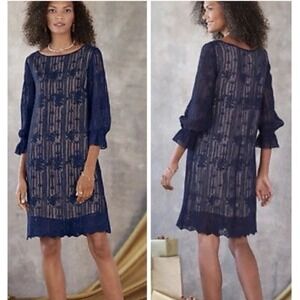 Sundance Sheath Dress Emma Graceful Womens Small Lace Embroidered Blue Feminine
